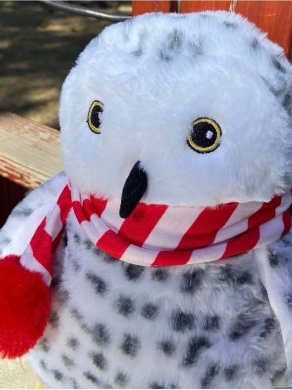 Plush Snowy Owl Stuffed Animal with Red Scarf
